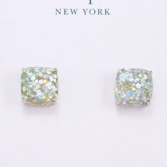 Kate Spade Glitter Stud Earring Mini Square Silver Opal Designer Jewelry Studs - Picture 3 of 13